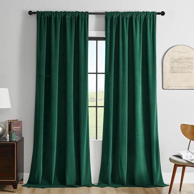Joydeco Dark Green Velvet Curtains 84 inch Length 2 Panels Burg Set, Luxury Rod Pocket Thermal Insulated Window Blackout Curtain, Room Darkening Drapes for Living Dining Room Bedroom Privacy