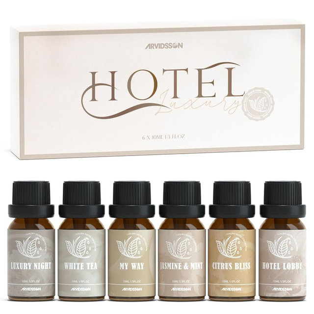 Hotel Fragrance Oils Set, ARVIDSSON Hotel Diffuser Oils, Luxury Essential Oils for Diffuser, Hotel Scented Oil for Home, Jasmine & Mint, White Tea, Citrus Bliss, Hotel Lobby, My Way