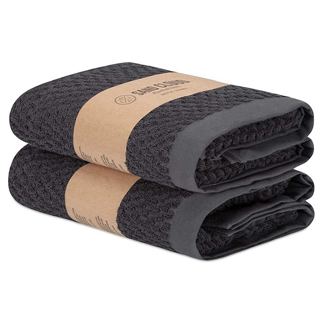 Sand Cloud Turkish Bath Towels for Bathroom, Set of 2 (Atom Charcoal, Extra Large) - Soft Linen Turkish Organic Cotton Yarn is Luxurious & Absorbent - Premium Shower & Bathroom Towels Dry Faster