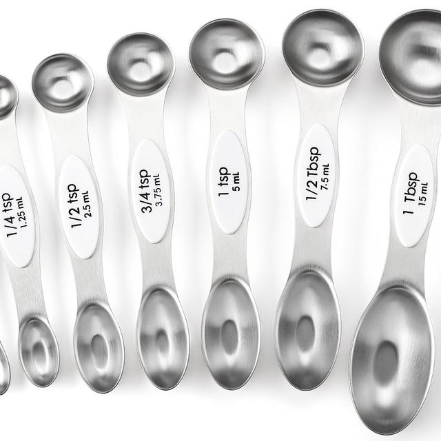 Spring Chef Magnetic Measuring Spoons Set, Dual Sided, Stainless Steel, Fits in Spice Jars, White, Set of 8
