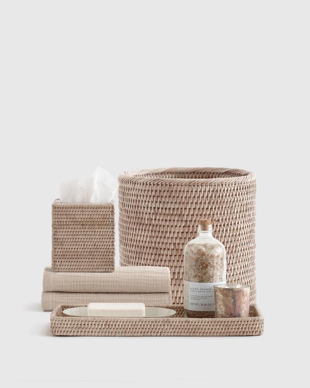 Handwoven Rattan Bathroom Accessory Set White Wash