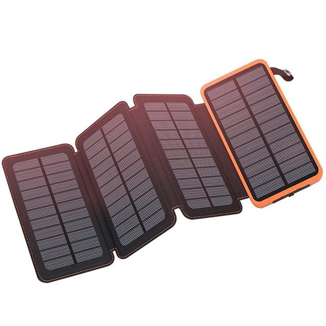 Solar Charger 25000mAh, FEELLE Solar Power Bank with 4 Solar Panels Outdoor Waterproof Solar Phone Chargers with Dual 2.1A USB Ports for Smart Phone, Tablets, Camera, ect.