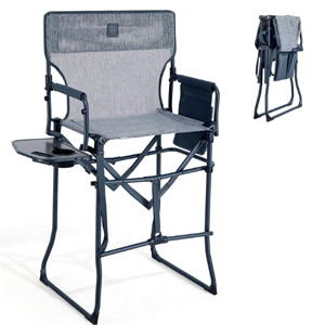 EVER ADVANCED Portable 30.7" Seat Height Tall Folding Camping Chair Directors Chair, Grey