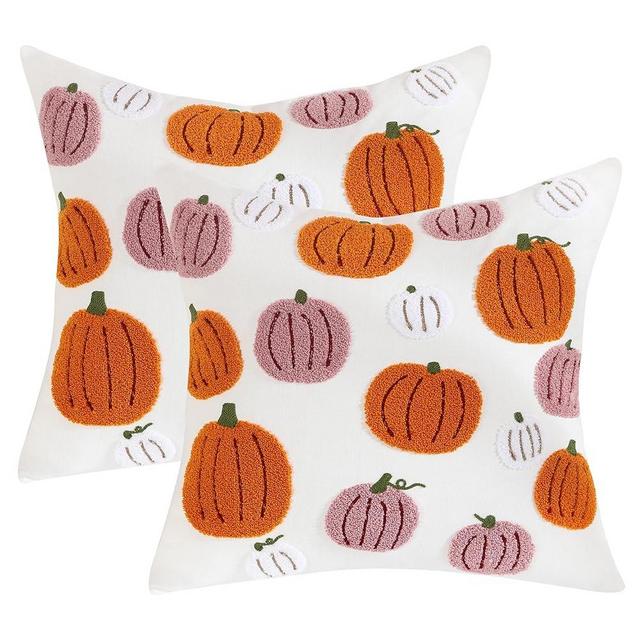 Tosleo Halloween Throw Pillow Covers 18x18 inch Set of 2 Halloween Orange Pink Pumpkins Embroidered Pillow Cases Thanksgiving Home Party Pumpkin Decor Pillowcases Square Cushion Covers