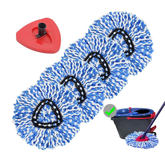 4 Pack Spin Mop Replacement Heads Microfiber Mop Refills Compatible with 2 Tank System Replace Head Safe for Cleaning All Hard-surfaced Floors Includes 1 Extra Mop Replacement Base