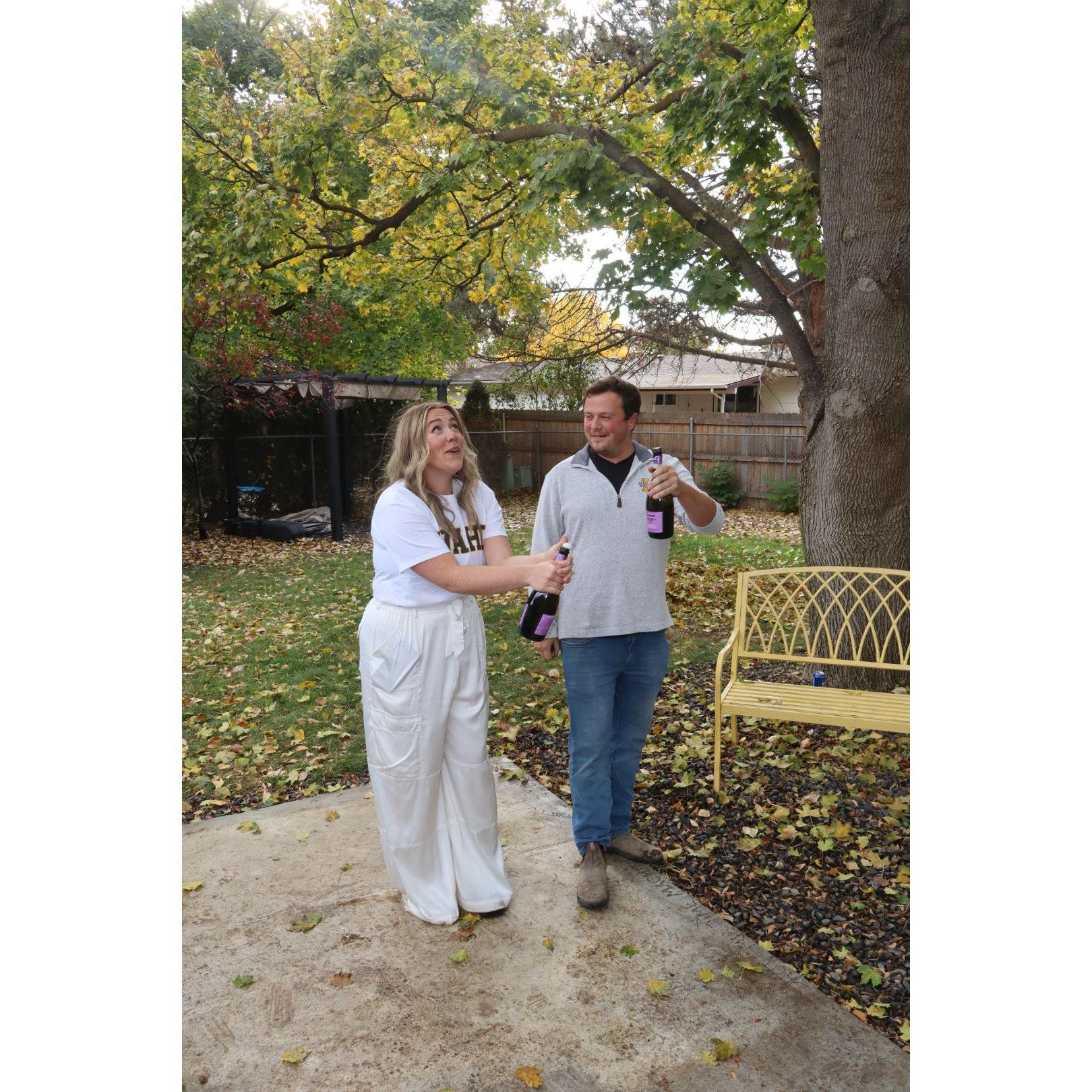 Popping bottles for our epic (Vandal) engagement party :)