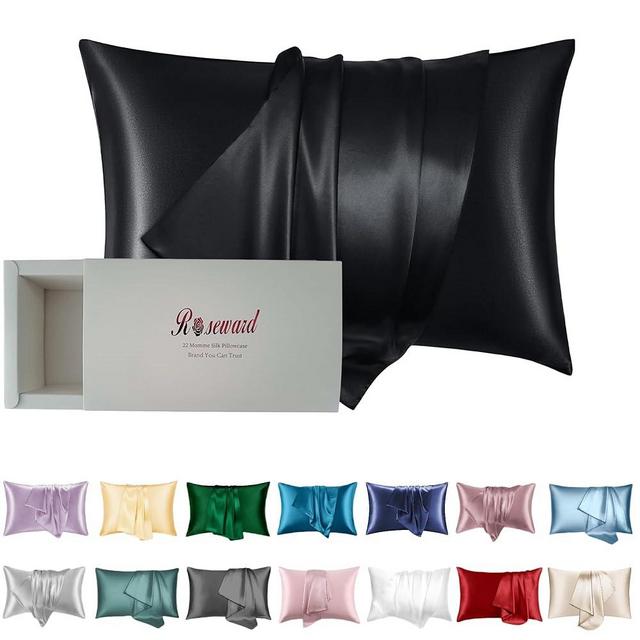 Hypoallergenic Pillow Case Made in USA, Premium Black Silk Pillow Cases, 6A Grade 22 Momme Pure Silk Pillowcase, Zipper Closure, Machine Washable, 1 Pc 20"x30" (Queen, Black)