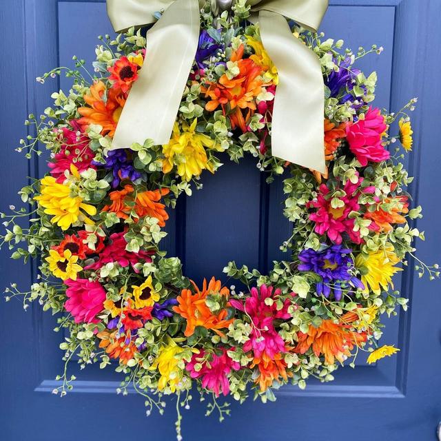 Daisy Wreath, Spring Wreath, Summer, All Season Wreath, Wedding Decor, Boxwood, Front Door Wreath, Farmhouse, Eucalyptus, Lambs Ear,