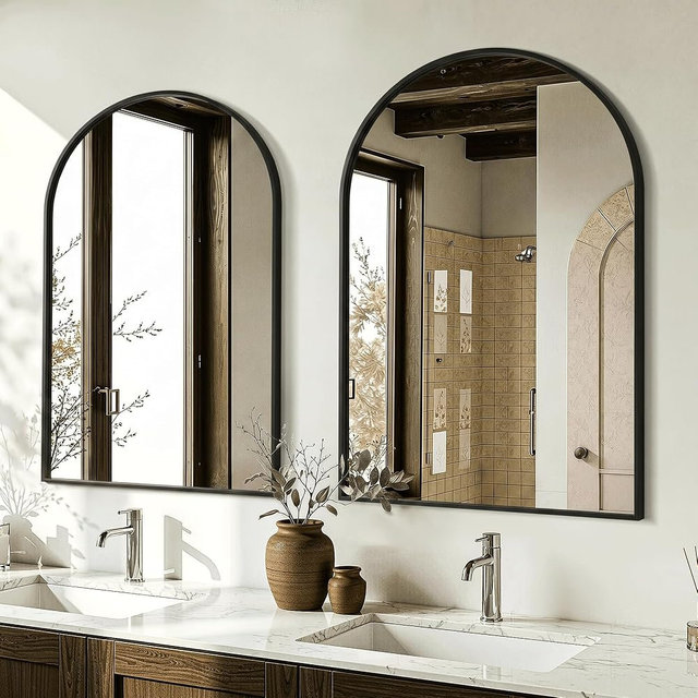 AMOISE Arched Mirror for Bathroom, 2Pack 30"x20" Black Vanity Bathroom Mirror for Over Sink, Metal Framed with HD Shatter-Proof Glass for Entryway, Living Room,Bedroom
