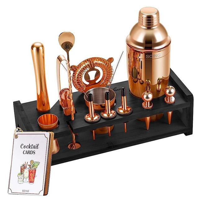 SOING 24-Piece Bartender Kit with Stand,Perfect Mixology Bar Kit Cocktail Shaker Set for Drink Mixing,Stainless Steel Bar Tools with All Needed Accessories,Recipes