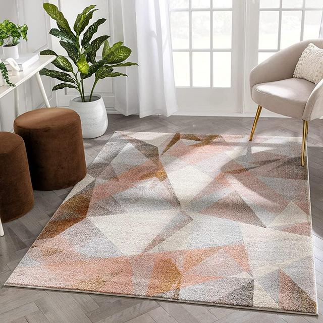 Well Woven Barra Blush Pink Multi-Color Modern Geometric Triangle Pattern Abstract 8x11 (7'10" x 10'6") Area Rug Contemporary Thick Soft Plush