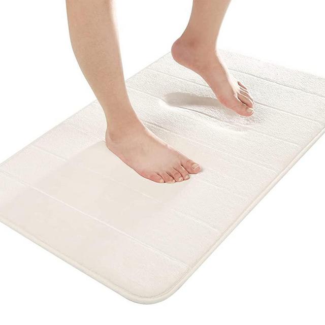 Yimobra Memory Foam Bath Mat Large Size, Soft and Comfortable, Super Water Absorption, Non-Slip, Thick, Machine Wash, Easier to Dry for Bathroom Floor Rug (36.2 x 24 Inch, Cream)