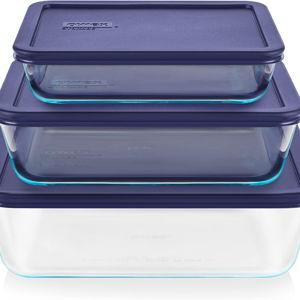 Pyrex Simply Store (3-Pack) Rectangular Glass Food Storage Containers Set, (3, 6 & 11 Cup) Meal Prep Containers With Plastic BPA-Free Lids, Dishwasher & Microwave Safe