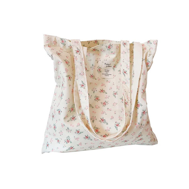 Kehpish Cotton Canvas Tote Bag Reusable Soft Grocery Cloth Bag Floral Shoulder Bag for Beach Travel Shopping
