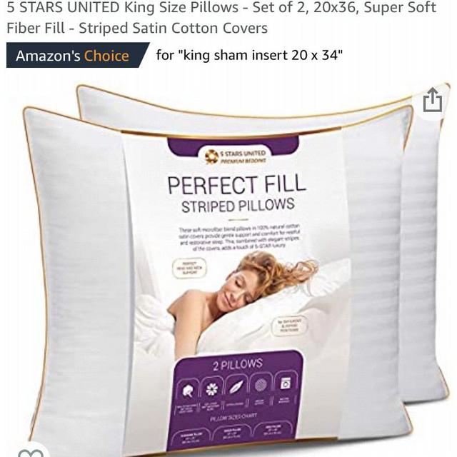 Set of 2, 20x36, Super Soft Fiber Fill - Striped Satin Cotton Covers