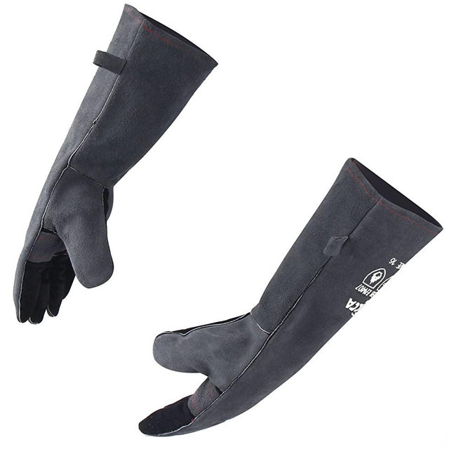 RAPICCA 16 Inches,662℉, Forge/Mig/Stick Welding Gloves Extreme Heat Resistant Leather with Kevlar Stitching,Perfect for Fireplace,Stove,Oven,Furnace,Grill,BBQ,Mig,Pot Holde,Animal handling 16 inches Extra Long Sleeve–Gray