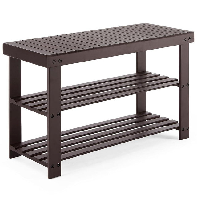 Sweetcrispy 3-Tier Bamboo Shoe Rack Bench, Compact Storage Organizer, 286lb Capacity, Suitable for Entryway Bedroom Living Room Balcony, Brown, Dimensions 11.3 x 27.6 x 17.8 Inches, Brown