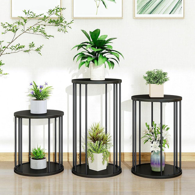 Leinade Plant Stand Indoor,small plant stool,Flower Pot Corner stand holder,Mid Century Heavy Duty Metal Tall Home Decor,Modern Round End Table,Small Rustic Display Stand for Living Room,Bedroom(Black,3 Packs)