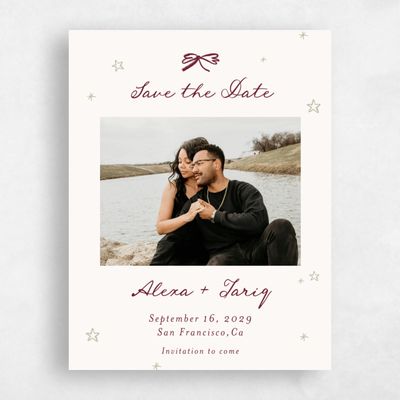 Wine, Beige Wedding Save the Date - Moire Photo