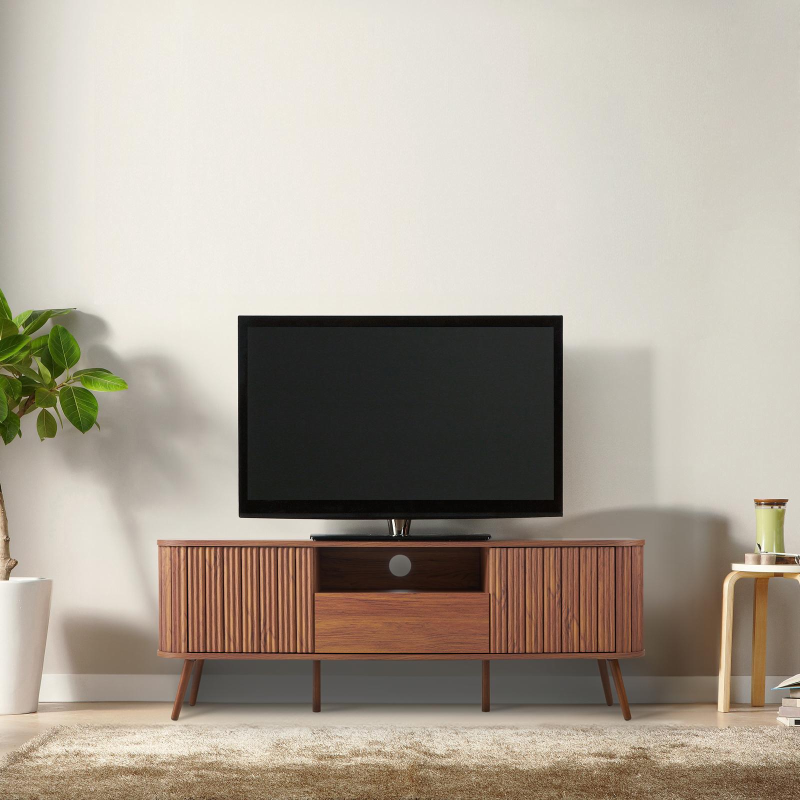 JONATHAN Y, Damien Farmhouse Curved TV Stand with Drawer & Storage