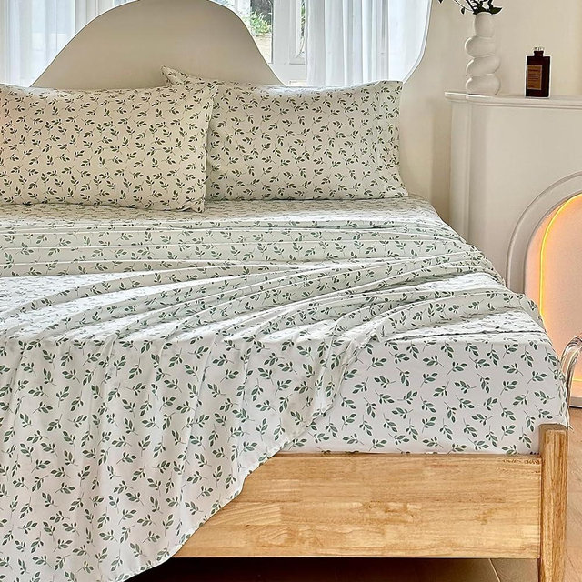 HYPREST Green Leaf Sheets Queen,18 inches Deep Pocket Sheets, 1800 Thread Count Leaf Bed Sheets Soft Breathable Cute Aesthetic Shabby Chic Bed Sheets, Oeko-Tex Certificated