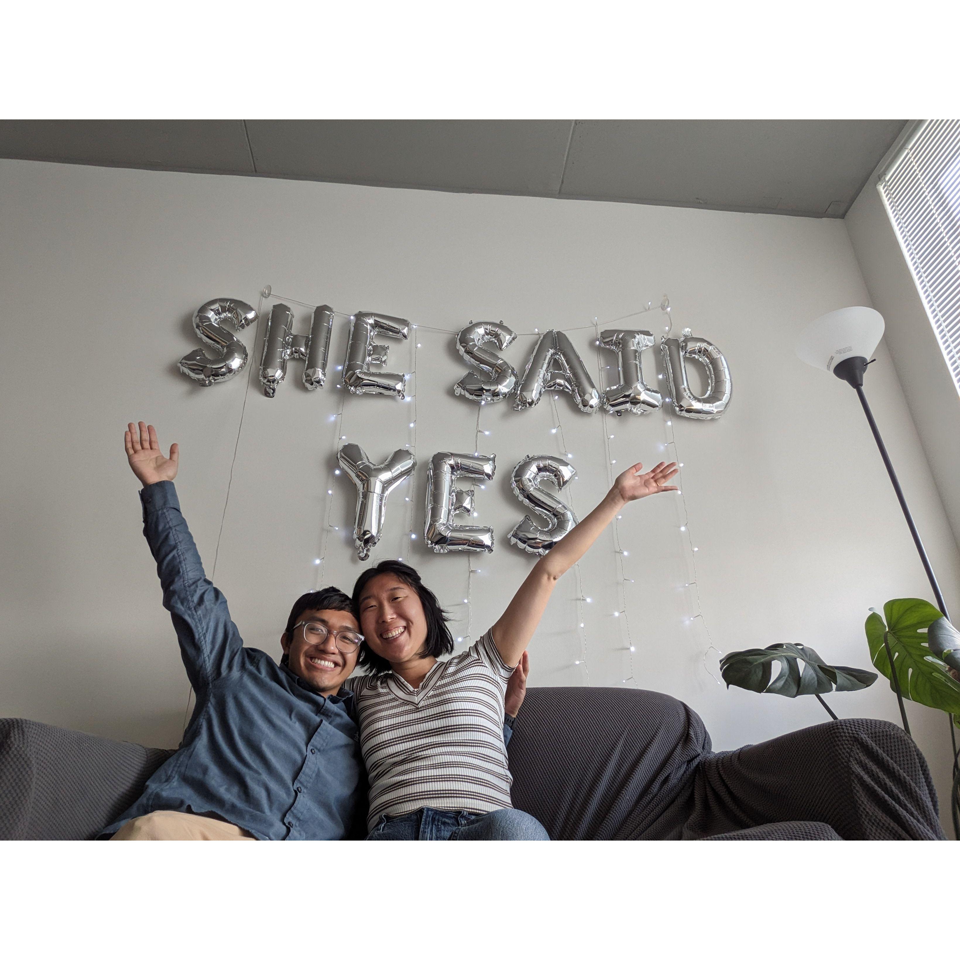 Special thank you to Claire for decorating the apartment for the proposal!