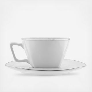 Lotus Silver Line Tea Cup & Saucer, Set of 6