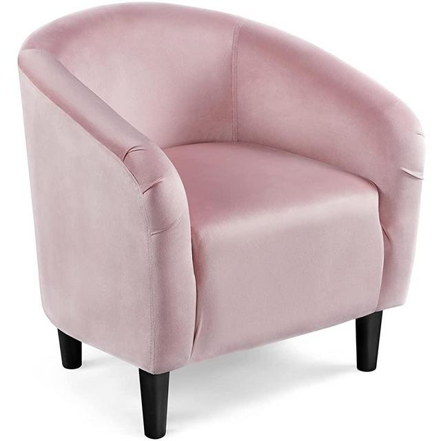 YAHEETECH Velvet Club Chair Accent Arm Chair Upholstered Barrel Chair with Armrest for Living Room Bedroom Pink