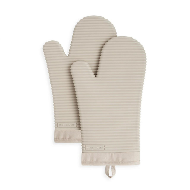 KitchenAid Ribbed Soft Silicone Oven Mitts 2-Pack, Milkshake Tan