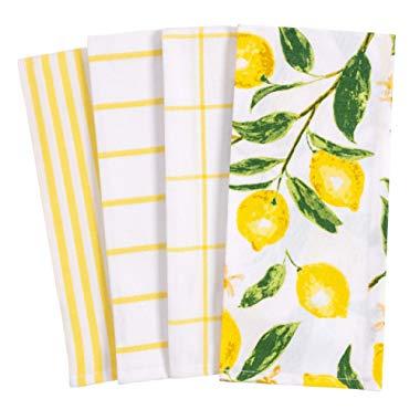 KAF Home Pantry Lemons All Over Kitchen Dish Towel Set of 4, 100-Percent Cotton, 18 x 28-inch