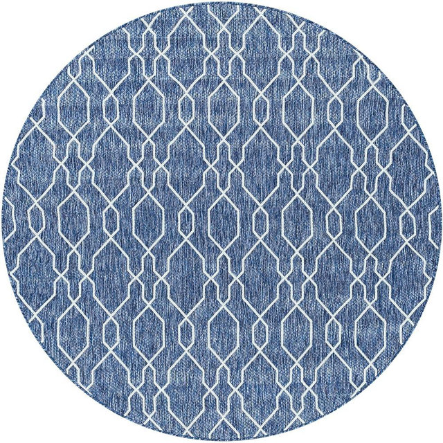 Mark&Day Outdoor Rugs, 5ft Round Valentijn Traditional Indoor/Outdoor Denim Area Rug, Non Shedding Blue Carpet for Patio, Porch, Deck, Poolside, Bedroom or Living Room (5'3" Round)