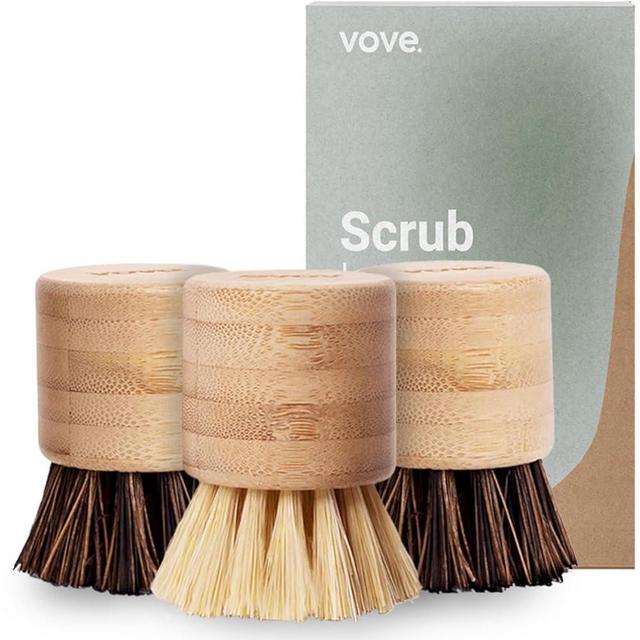 Vove | Premium Bamboo Scrub Brush | 3-Pack | Tough on Dirt, Gentle on Earth | Kitchen & Multipurpose Cleaning | Natural Fiber | Wooden Dish Brush | Long Lasting | for Washing and Cleaning