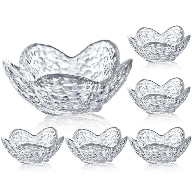 kanpura 6 PCS Clear Flower Shaped Dip Bowls Set 3.5 ” Crystal Glass Pinch Bowls Small Prep Dishes Stackable Bowls Appetizer Plates Salad Bowl Dishwasher Safe(1.5 oz)