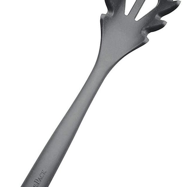 StarPack Basics XL Silicone Pasta Fork (13.5"), High Heat Resistant to 480°F, Hygienic One Piece Design, Spaghetti Strainer & Server Spoon (Gray Black)
