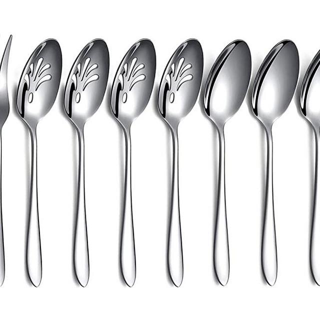10-Piece Serving Flatware Silverware Set,Stainless Steel Serving Utensil Set,Include Slotted Serving Spoon, Serving Spoon, Serving Fork(Silver)