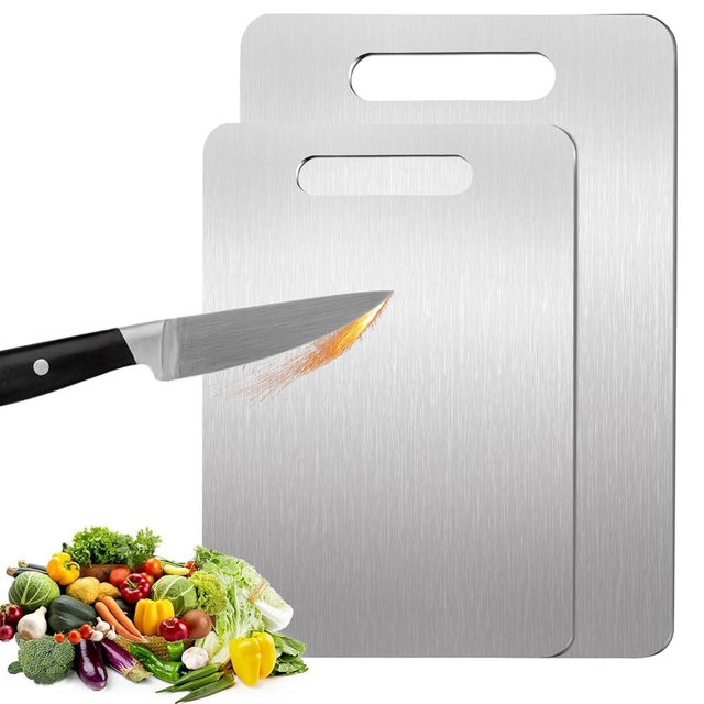2 PackTitanium Cutting Boards 100% Pure Titanium for Kitchen .Cutting Edge Hygiene & Durability.Double sided food-grade Titanium Cutting Board For Meats Fruits And Vegetables. Easy to Clean（M+L)
