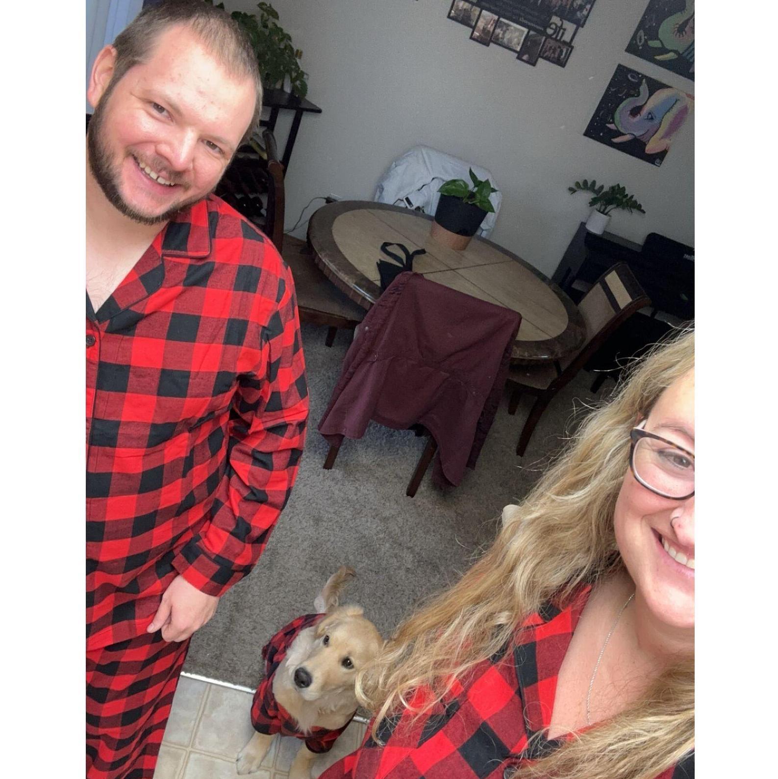 Matching PJs. Milo was not a fan