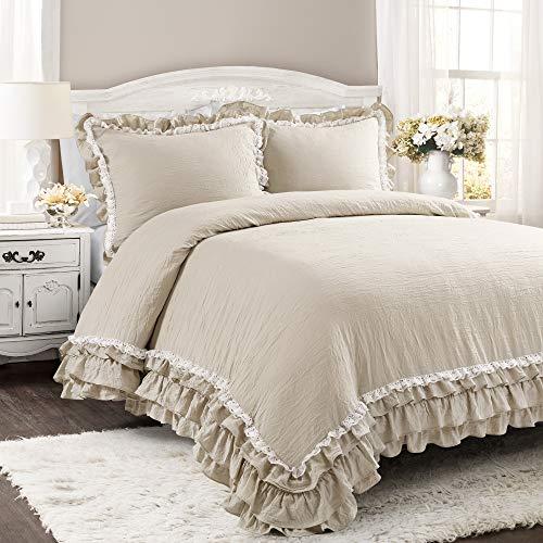 Lush Decor Ella Shabby Chic Ruffle Lace 3 Piece Comforter Set, King, Neutral