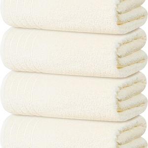 Tens Towels Pack of 4 Extra Large Bath Towels 30 x 60 Inches, 100% Cotton, Larger & Lighter Weight, Quicker to Dry, Super Soft and Absorbent, Perfect for Bathroom, Cream