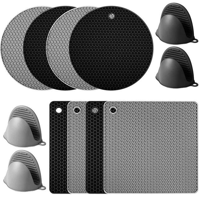 12 Pack Silicone Trivet Mats Hot Pads with Silicone Oven Mitts Non Slip Silicone Pot Holders Heat Resistant Trivet Pads Silicone Cooking Pinch Grips for Kitchen Counter Table Placemats