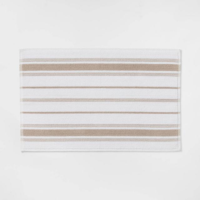 21"x30" Performance Solid Cotton Bath Mat Tan Stripe - Threshold™