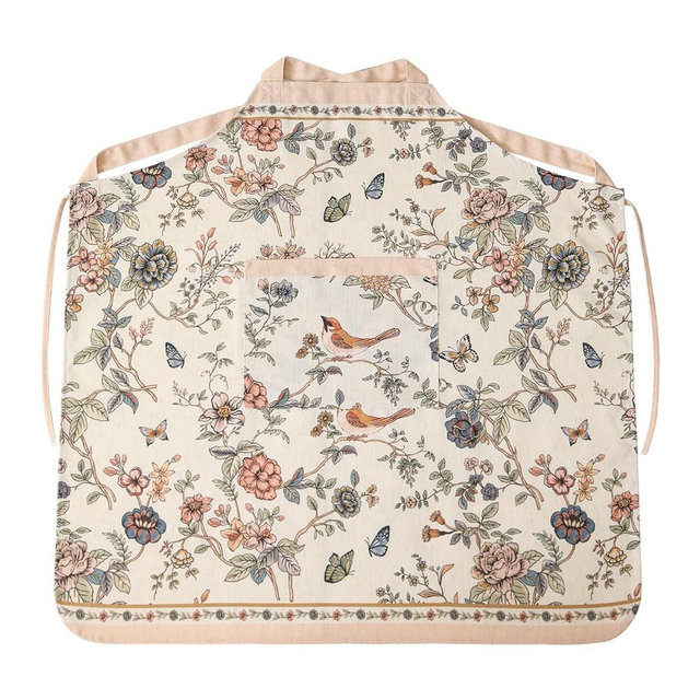 ISAENNE Floral Pattern Linen Apron with Pocket,Vintage Stylish Kitchen and Garden Aprons for Women and Men