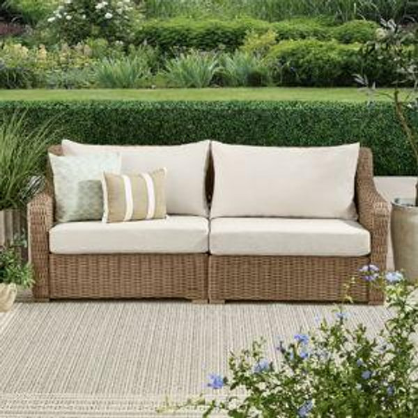 Better Homes & Gardens Bellamy Outdoor 1pc Sofa, Tan Wicker/Cream Cushion
