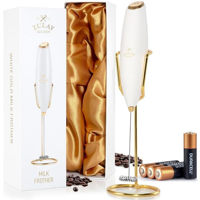 Zulay Kitchen Executive Series Luxury Gift Milk Frother with 4 Duracell Batteries – Handheld Electric Foam Maker for Coffee, Lattes & Hot Chocolate – Deluxe Finish, Ultimate Gift for Coffee Lovers