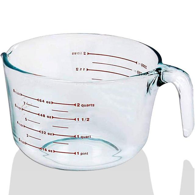 8 Cup Large Glass Measuring Cup - Kitchen Mixing Bowl Liquid Measure Cups Glass Tupperware Bakeware Set