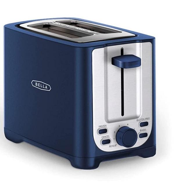 BELLA 2 Slice Toaster with Auto Shut Off - Extra Wide Slots & Removable Crumb Tray and Cancel, Defrost & Reheat Function - Toast Bread, Bagel & Waffle, Blue