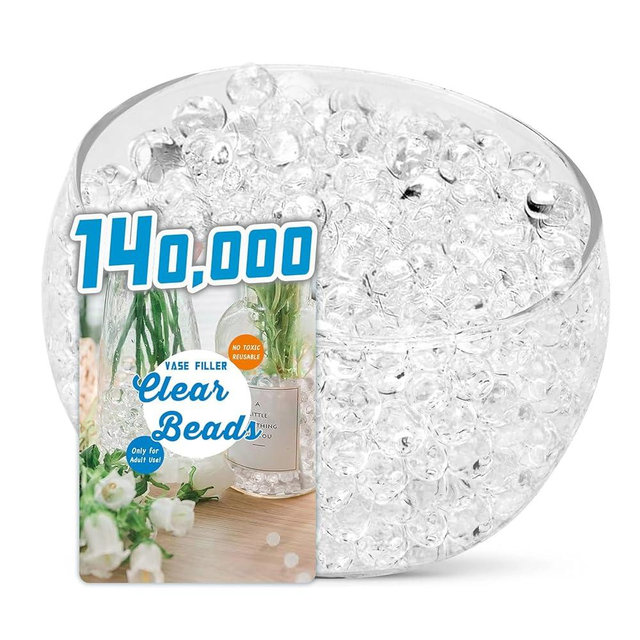 ORIKASO 140,000 Clear Water Beads for Vase Filling Decoration, Floating Candles Centerpiece, Wedding Centerpiece, Floral Arrangement Decor, Soilless Planting. Only for Adult Use