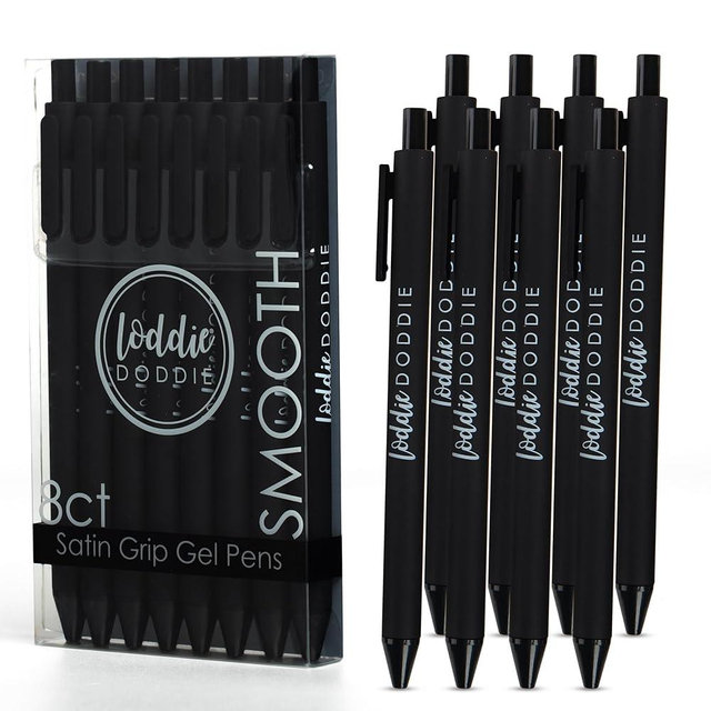 Loddie Doddie Gel Pens for Journaling & Note Taking - Black 8-Pack Retractable, 0.7 mm Medium Point - Smooth Writing, No Smudge & No Bleed Ink - Teacher Essentials