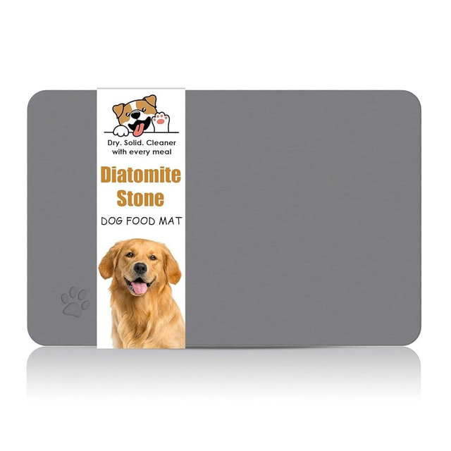 Newest Diatomite Stone Pet Feeding Mat for Dog&Cat–Super Absorbent Diatomite Fast Drying Stone Dog Food Mat, Quick Dry Dog Mats for Food and Water with Non-Slip Pad (24×16'', Dark Gray, Square)