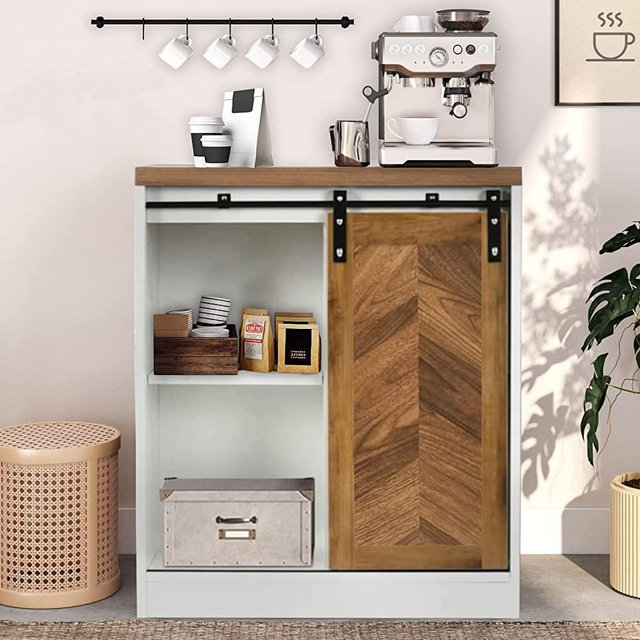 Farmhouse Coffee Bar Cabinet Sideboard Buffet Cabinet with Sliding Barn Door Coffee Bar Cabinet Credenza Farmhouse Buffet Storage Cabinet for Dining Room Living Room